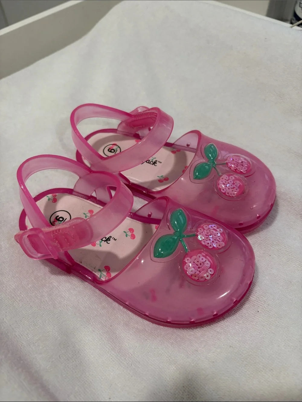 Cat & Jack Pink Jelly Sandals with Sequin Cherry Detail